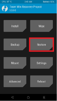 Press Restore button on TWRP recovery screen.