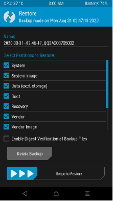 Select partitions to restore