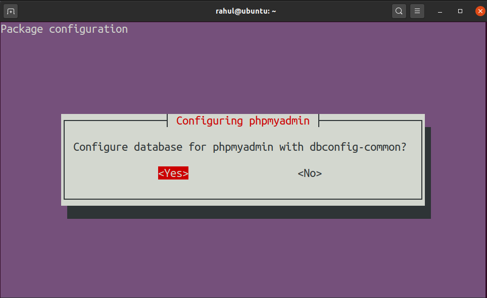 database configuration for phpmyadmin in ubuntu
