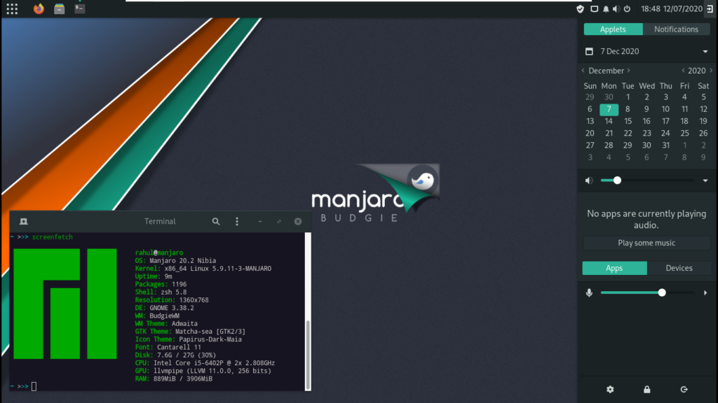 Manjaro running Budgie Desktop