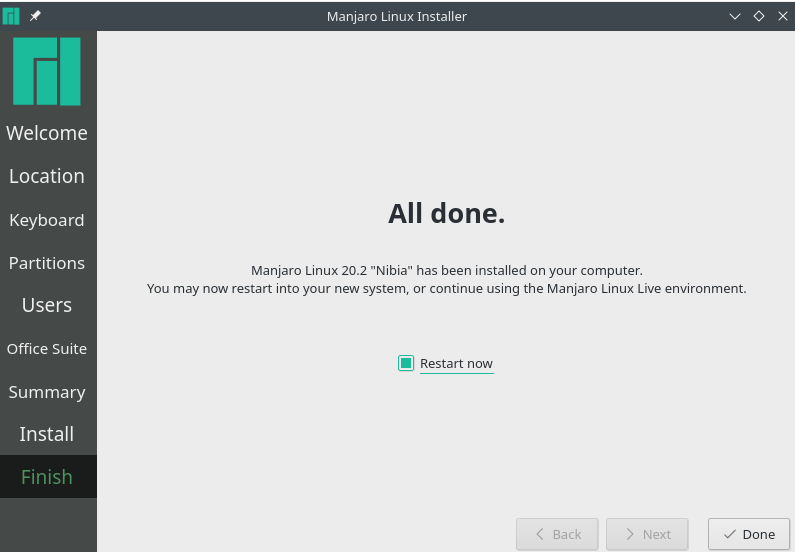 finish install manjaro