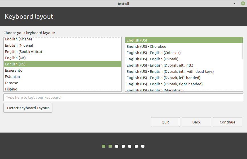 select keyboard layout