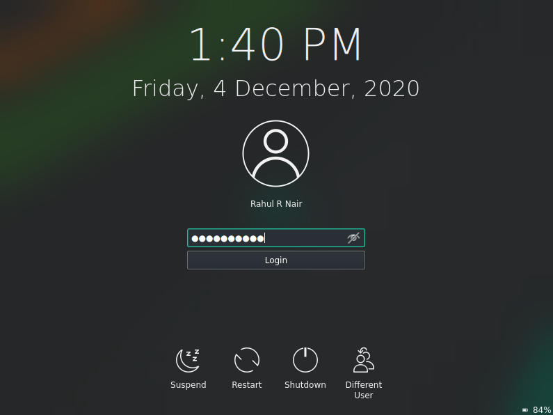 Login screen of manjaro