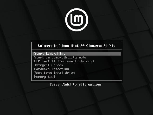 Click on start Linux Mint