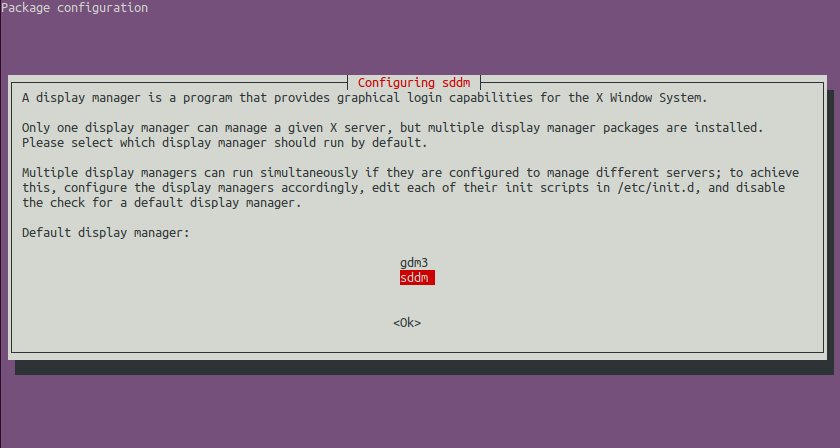 Set default DM to proceed with install KDE on Ubuntu