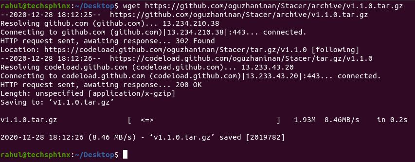download stacer using wget command
