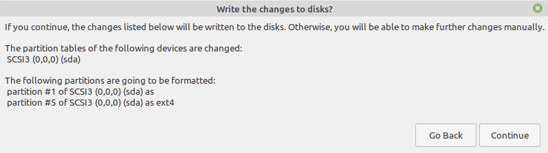 confirm and write changes to disk