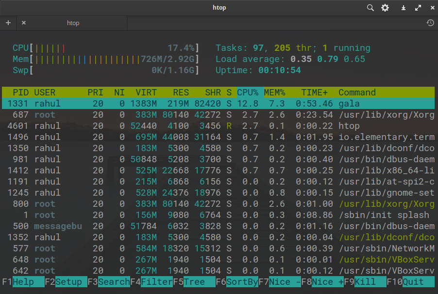 htop task manager on Elementary OS