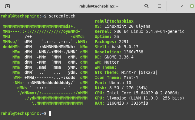 Output of Screenfetch Command