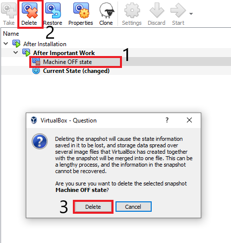 Deleting a Snapshot in virtualbox