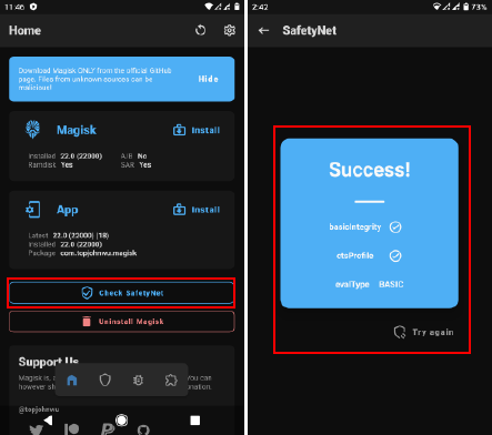 Check SafetNet in Magisk