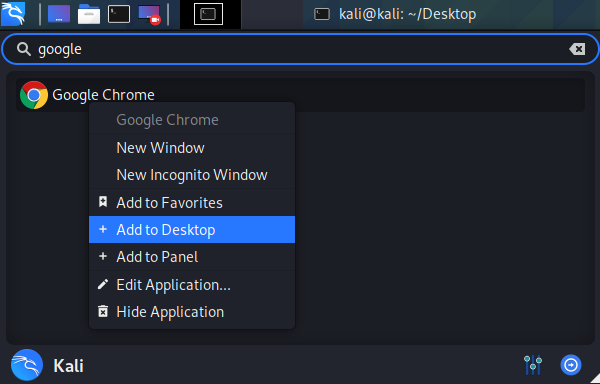 Add Chrome to Desktop on Kali Linux after installation