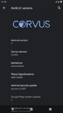 Corvus OS About Info