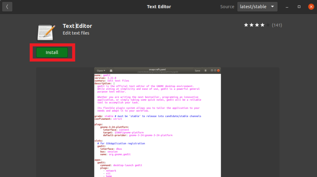 Click on Install to install Gedit