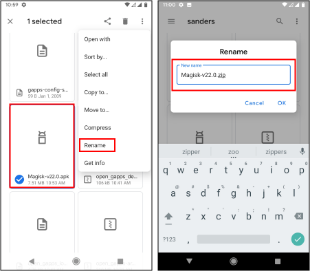 Rename Magisk.apk to Magisk.zip