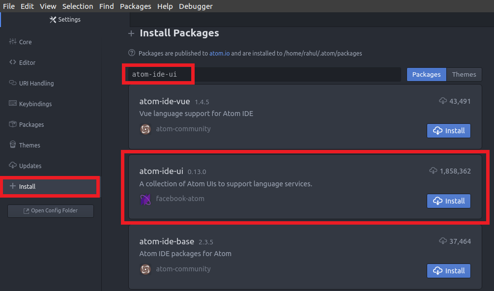 Install Atom IDE UI Package