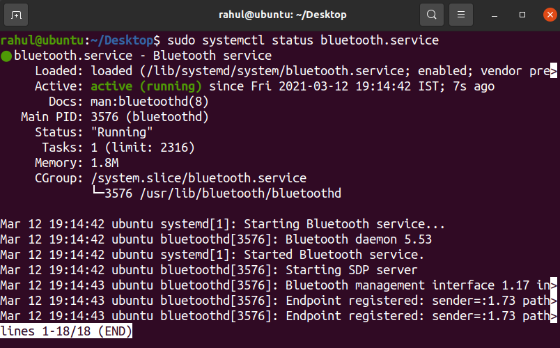 Check status of Bluetooth Service