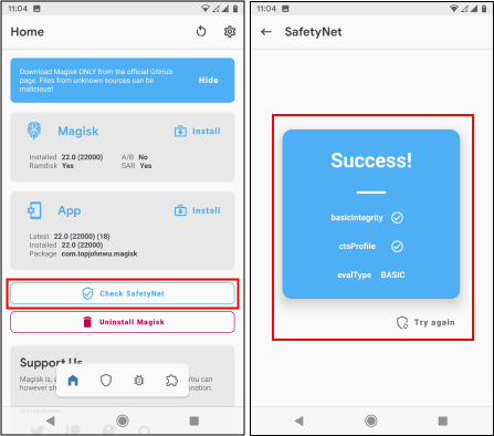 Check SafetyNet in Magisk App