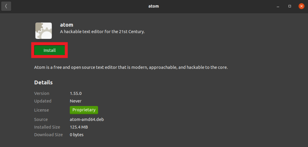 Install atom on Ubuntu by double-clicking on the installer file
