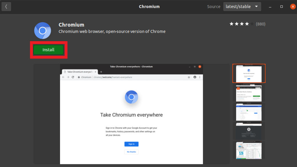 Click on Install Button to install Chromium
