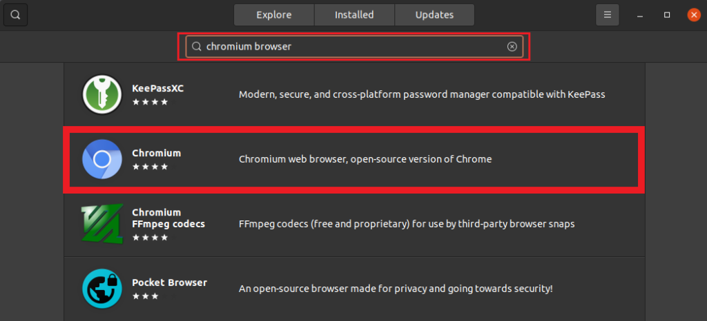 Search For Chromium Browser in Ubuntu Software Center