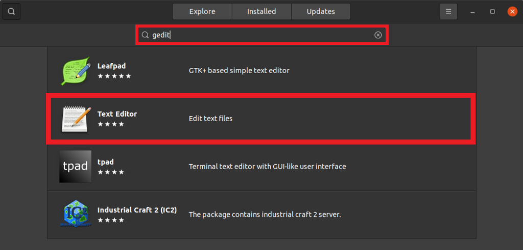 Search for Gedit in Ubuntu Software Center