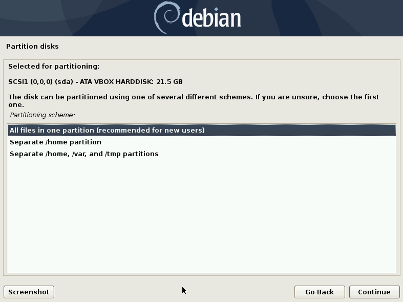 select partition scheme for debian