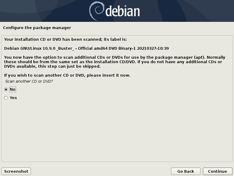 scan another DVD or CD while installing debian