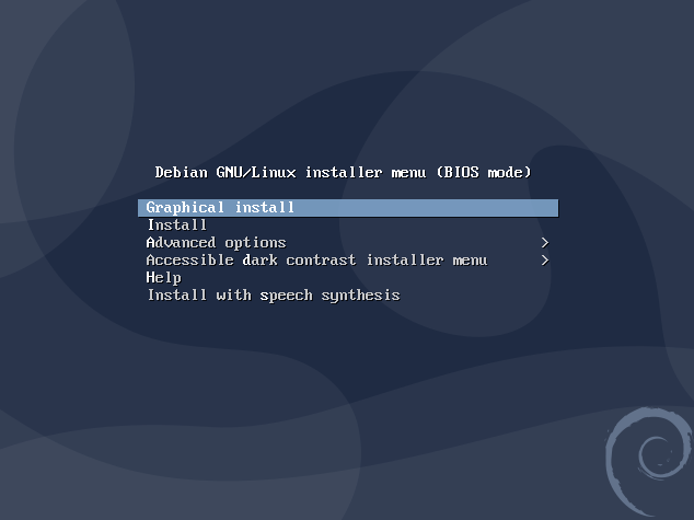 select graphical install to install debian graphically