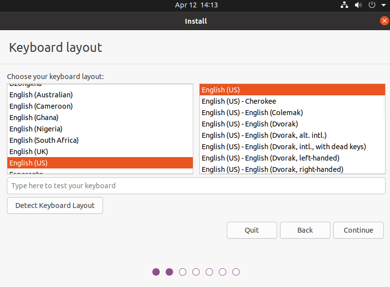 select keyboard layout 