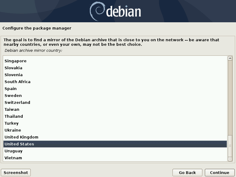 configure Debian archive mirror location