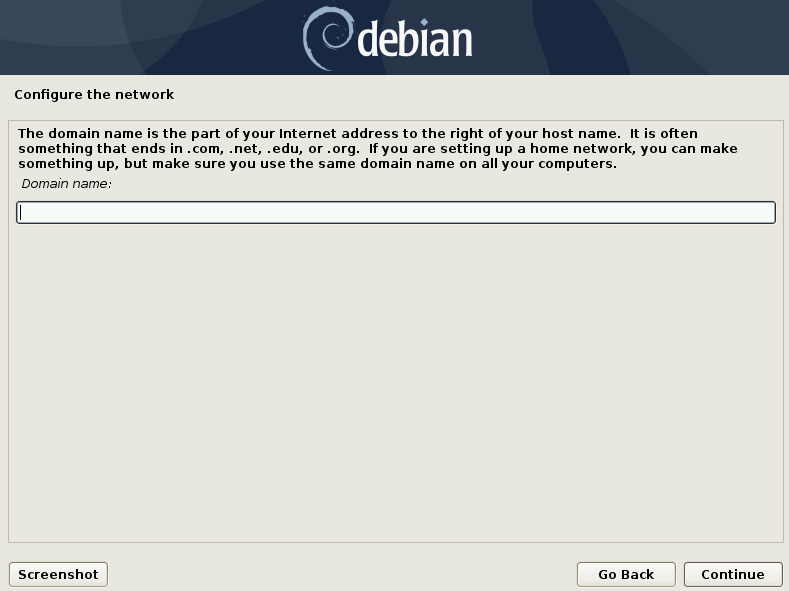 enter domain name for your debian system