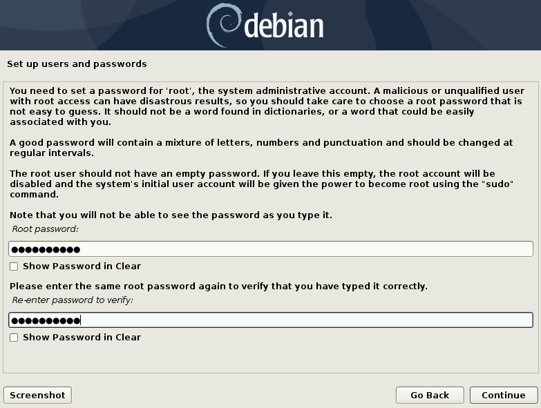 set up root password for debian