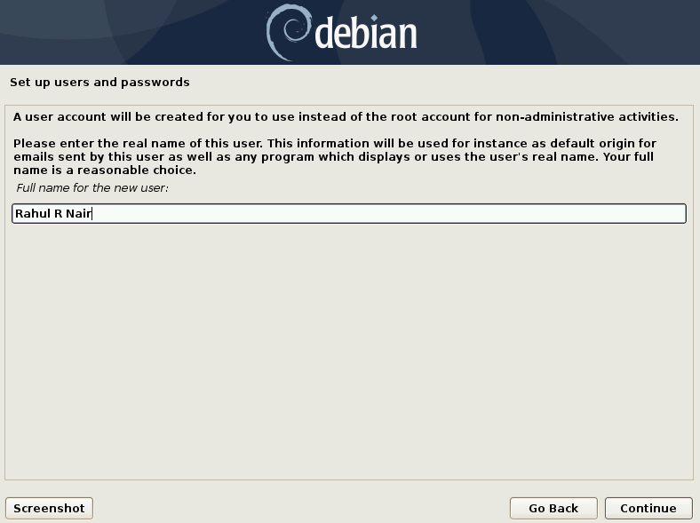 set up user for debian