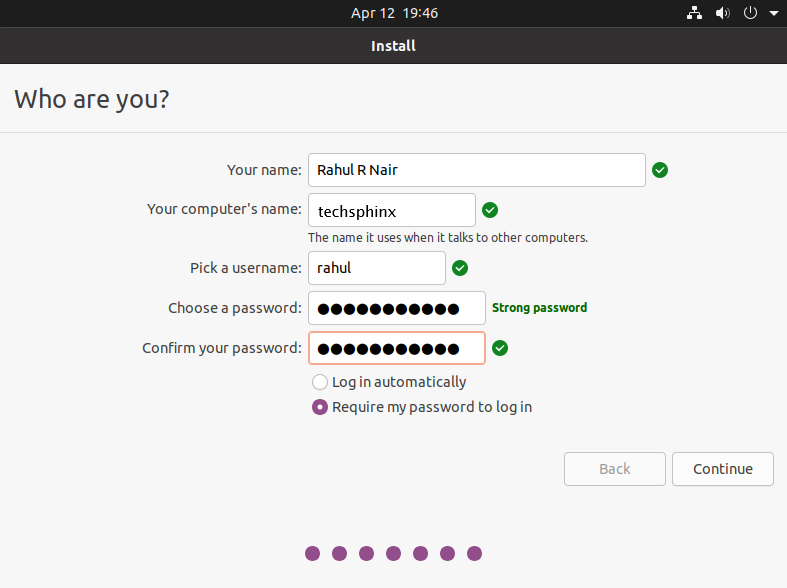 setup user and password for ubuntu 