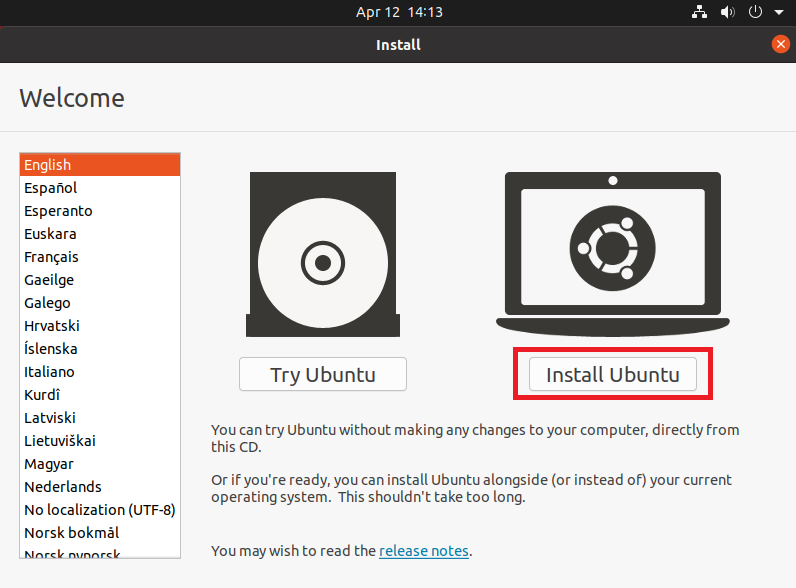 click on install ubuntu button