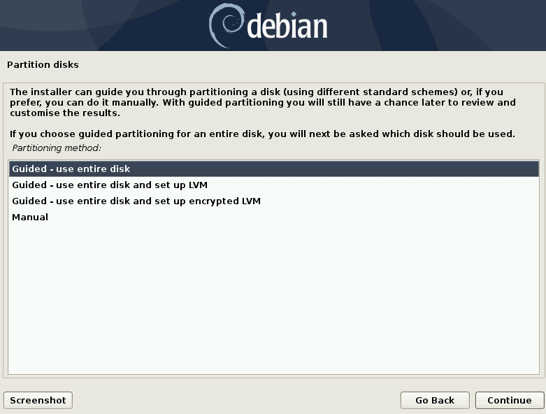 partition disk to install debian