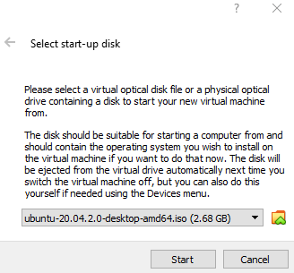 select ubuntu start up disk