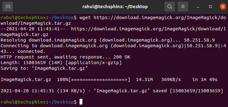 Using wget to download ImageMagick source file