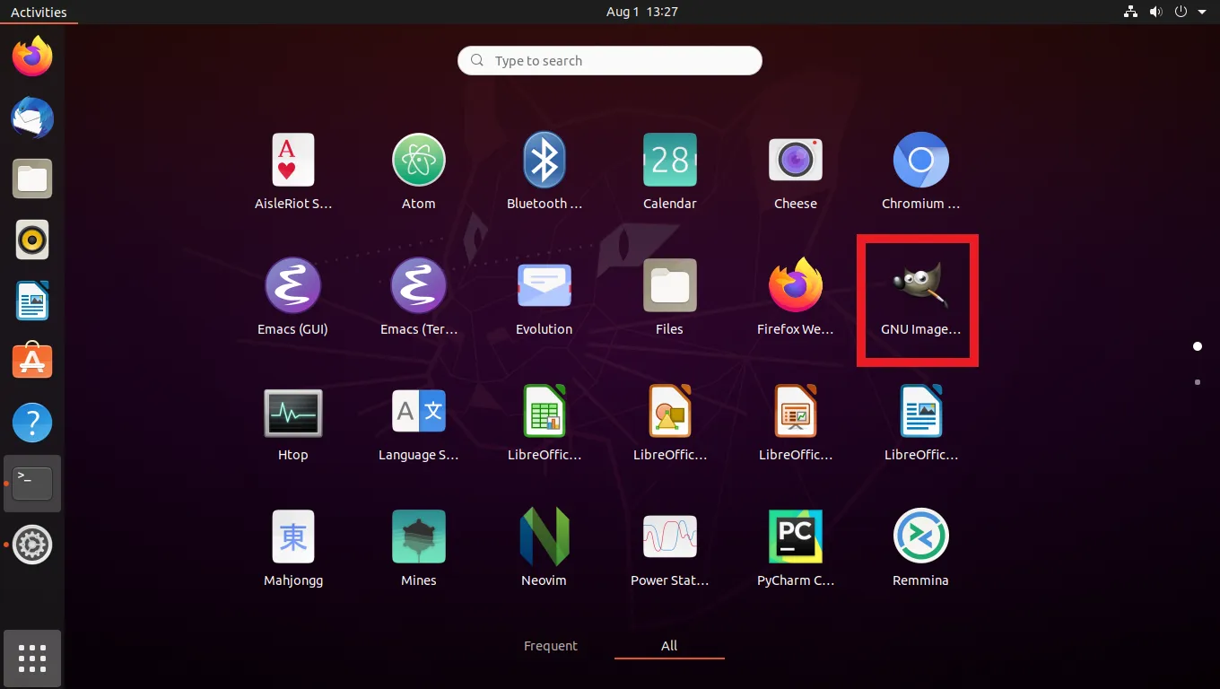 GIMP open graphically on Ubuntu