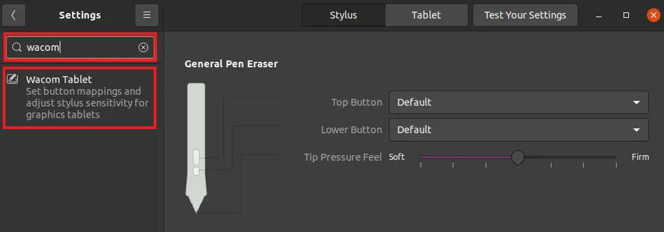 Wacom Stylus settings GNOME