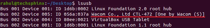 lsusb output for wacom tablet