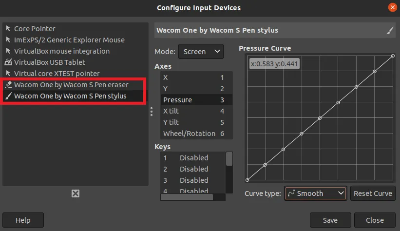 Wacom tablet GIMP settings