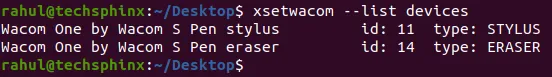 xsetwacom showing list of wacom devices connected