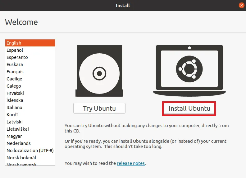 Select install Ubuntu