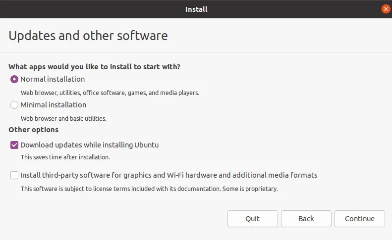 Installation type to install Ubuntu on USB