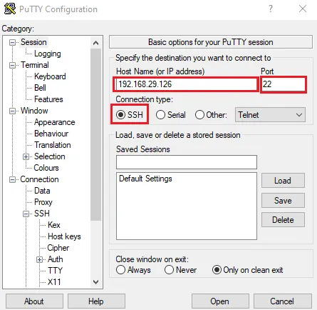 Connect using PuTTY SSH client