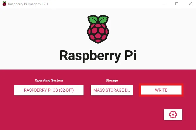 click write Raspberry Pi Imager