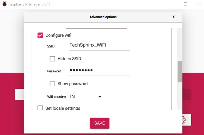 Configure WiFi Raspberry Pi Imager