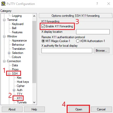 Enable X11 forwarding on PuTTY